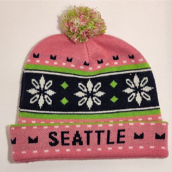 Seattle Seahawks 12 Pink Knit Beanie Hat Winter Cap Pom - Picture 1 of 7